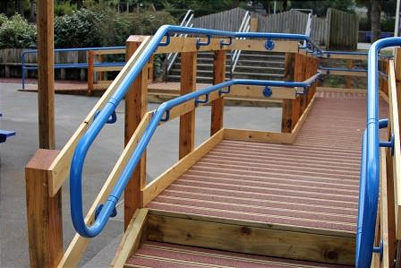 blue powder-coated handrail